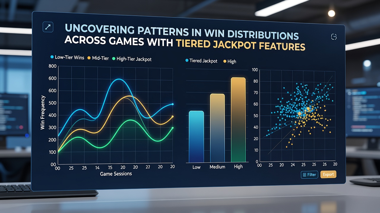 Heatmap visualization illustrating frequency of tiered jackpot wins across game categories and session lengths
